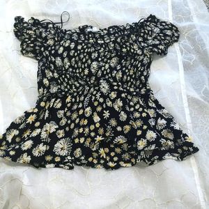 Floral black white and yellow cropped top